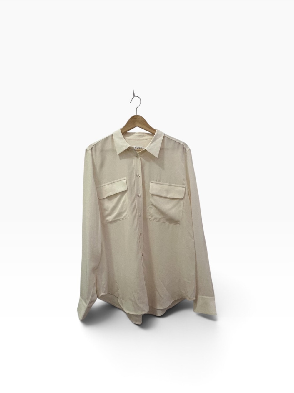 NWOT R Label 100% Silk Cream Button-Down Flap Pocket Blouse Size Large